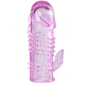 Розовая  гелевая насадка с клиторальным отростком - 13,5 см. - Toyfa Basic - в Черкесске купить с доставкой