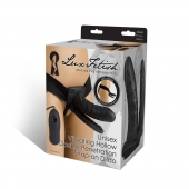 Полый страпон с двумя отростками и вибрацией Unisex Vibrating Hollow Strap-On Double Penetrating Dildo - 17,8 см. - Lux Fetish - купить с доставкой в Черкесске