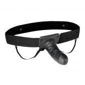 Чёрный полый страпон с вибрацией Unisex Vibrating Hollow Strap-On - 14 см. - Lux Fetish - купить с доставкой в Черкесске