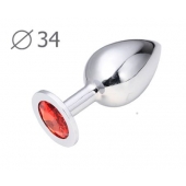 Коническая серебристая анальная втулка с красным кристаллом - 8,2 см. - Anal Jewelry Plug - купить с доставкой в Черкесске