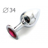 Коническая серебристая анальная втулка с малиновым кристаллом - 8,2 см. - Anal Jewelry Plug - купить с доставкой в Черкесске