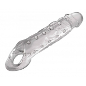 Прозразная закрытая насадка на пенис с поддержкой мошонки Clearly Ample Penis Enhancer - 22 см. - XR Brands - в Черкесске купить с доставкой