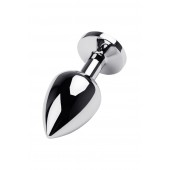 Серебристая коническая анальная пробка с красным кристаллом - 8 см. - ToyFa - купить с доставкой в Черкесске