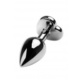 Серебристая коническая анальная пробка с красным кристаллом-сердечком - 7 см. - ToyFa - купить с доставкой в Черкесске