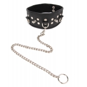 Черный ошейник с шипами и металлическим поводком-цепочкой - Notabu - купить с доставкой в Черкесске