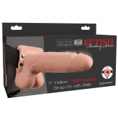 Телесный перезаряжаемый вибрострапон 7  Hollow Rechargeable Strap-on with Balls - 20,3 см. - Pipedream - купить с доставкой в Черкесске