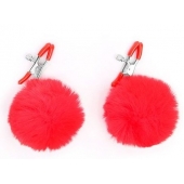 Зажимы для сосков с красным пушком - Notabu - купить с доставкой в Черкесске