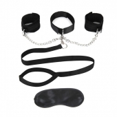 Чёрный ошейник с наручниками и поводком Collar Cuffs   Leash Set - Lux Fetish - купить с доставкой в Черкесске