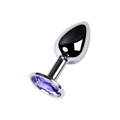 Серебристая конусовидная анальная пробка с фиолетовым кристаллом - 7 см. - ToyFa - купить с доставкой в Черкесске