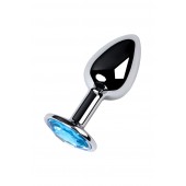 Серебристая конусовидная анальная пробка с голубым кристаллом - 7 см. - ToyFa - купить с доставкой в Черкесске