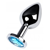 Серебристая конусовидная анальная пробка с голубым кристаллом - 8 см. - ToyFa - купить с доставкой в Черкесске