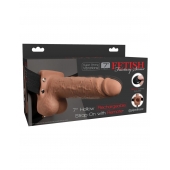 Кофейный перезаряжаемый вибрострапон 7  Hollow Rechargeable Strap-on with Balls - 20,3 см. - Pipedream - купить с доставкой в Черкесске