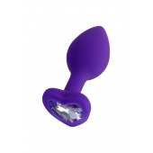 Фиолетовая анальная втулка Diamond Heart с прозрачным кристаллом - 7 см. - ToyFa - купить с доставкой в Черкесске
