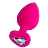 Розовая анальная втулка Diamond Heart с прозрачным кристаллом - 9,5 см. - ToyFa - купить с доставкой в Черкесске