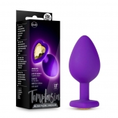 Фиолетовая анальная пробка Bling Plug Medium с золотистым стразом - 8,3 см. - Blush Novelties - купить с доставкой в Черкесске