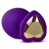 Фиолетовая анальная пробка Bling Plug Large с золотистым стразом - 9,5 см. - Blush Novelties - купить с доставкой в Черкесске