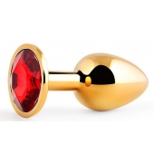 Золотистая анальная пробка с красным стразом - 7,2 см. - Anal Jewelry Plug - купить с доставкой в Черкесске