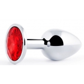 Серебристая анальная пробка с красным стразом - 7,2 см. - Anal Jewelry Plug - купить с доставкой в Черкесске