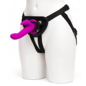 Лиловый страпон Rechargeable Vibrating Strap-On Harness Set - 17,6 см. - Happy Rabbit - купить с доставкой в Черкесске
