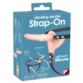 Телесный двойной вибрострапон с вибрацией Vibrating Double Strap-On - 15 см. - Orion - купить с доставкой в Черкесске