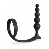 Черная анальная цепочка с эрекционным кольцом Ass-gasm Cockring Anal Beads - Pipedream - в Черкесске купить с доставкой