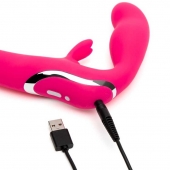 Ярко-розовый безремневой страпон Rechargeable Vibrating Strapless Strap-On - Happy Rabbit - купить с доставкой в Черкесске