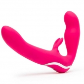 Ярко-розовый безремневой страпон Rechargeable Vibrating Strapless Strap-On - Happy Rabbit - купить с доставкой в Черкесске