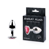 Серебристая анальная пробка с малиновым кристаллом-сердечком - 7 см. - Anal Jewelry Plug - купить с доставкой в Черкесске