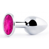 Серебристая анальная пробка с малиновым кристаллом - 7,2 см. - Anal Jewelry Plug - купить с доставкой в Черкесске