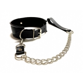 Черный ошейник с поводком из эко-кожи - БДСМ Арсенал - купить с доставкой в Черкесске
