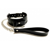 Черный ошейник с поводком из эко-кожи - БДСМ Арсенал - купить с доставкой в Черкесске