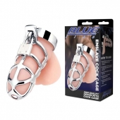 Серебристая металлическая клетка для члена с замком Enslave Cock Cage - BlueLine - купить с доставкой в Черкесске