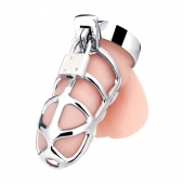 Серебристая металлическая клетка для члена с замком Enslave Cock Cage - BlueLine - купить с доставкой в Черкесске