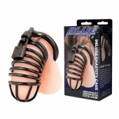 Черная металлическая клетка с замком Deluxe Chastity Cage - BlueLine - купить с доставкой в Черкесске