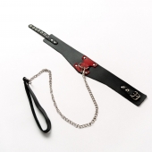 Черный широкий ошейник с красным декором и поводком - Crazy Handmade - купить с доставкой в Черкесске