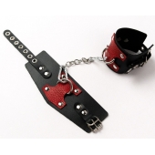 Черные кожаные оковы с красными вставками - Crazy Handmade - купить с доставкой в Черкесске