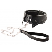 Черный ошейник-воротничок с металлическим поводком - Crazy Handmade - купить с доставкой в Черкесске