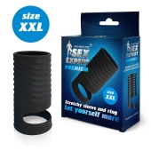 Черная открытая насадка на пенис с кольцом для мошонки XXL-size - 9,4 см. - Sex Expert - в Черкесске купить с доставкой
