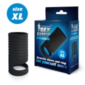 Черная открытая насадка на пенис с кольцом для мошонки XL-size - 8,9 см. - Sex Expert - в Черкесске купить с доставкой