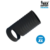 Черная открытая насадка на пенис с кольцом для мошонки XL-size - 8,9 см. - Sex Expert - в Черкесске купить с доставкой