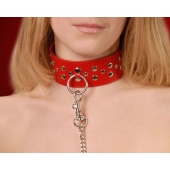 Красный кожаный ошейник с карабином и поводком - Sitabella - купить с доставкой в Черкесске