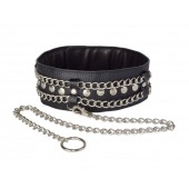 Чёрный ошейник с цепочками и поводком - Sitabella - купить с доставкой в Черкесске