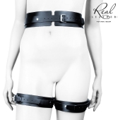 Черный кожаный пояс с гартерами - S-M - Notabu - купить с доставкой в Черкесске