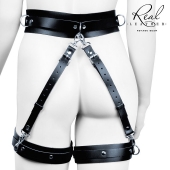 Черный кожаный пояс с гартерами - L-XL - Notabu - купить с доставкой в Черкесске