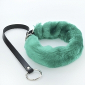 Зеленый меховой ошейник с кожаным поводком - Sitabella - купить с доставкой в Черкесске