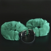 Черные кожаные оковы со съемной зеленой опушкой - Sitabella - купить с доставкой в Черкесске