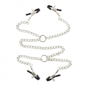 Серебристые зажимы для сосков и половых губ на тонкой цепочке - Notabu - купить с доставкой в Черкесске