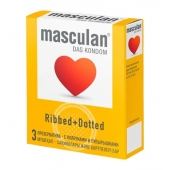 Презервативы с колечками и пупырышками Masculan Ribbed+Dotted - 3 шт. - Masculan - купить с доставкой в Черкесске