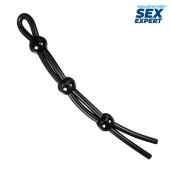 Черное силиконовое лассо с тремя шариками для утяжки - Sex Expert - в Черкесске купить с доставкой