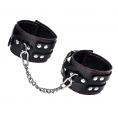 Черные кожаные оковы с двумя ремнями и контрастной строчкой - Pecado - купить с доставкой в Черкесске